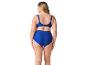 Donkerblauwe, tweedelige badpak: bh en hoge taille slip.