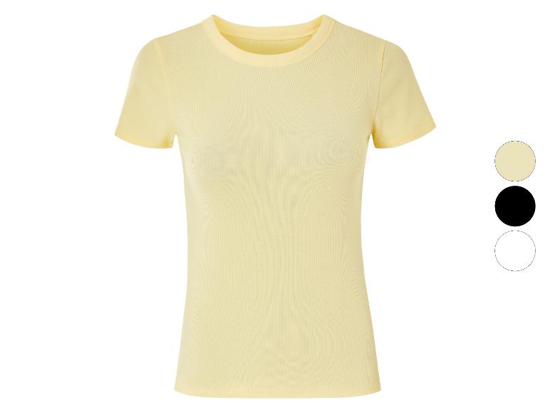 Lichtgele geribbelde t-shirt, verkrijgbaar in verschillende kleuren.