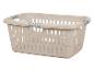 Beige wasmand met grijze handvatten.