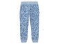 Blauwe joggingbroek met bloemenprint.