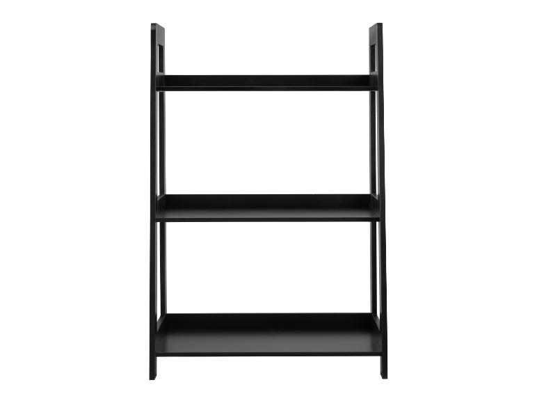 Zwarte houten boekenkast met drie planken.