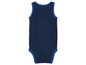 Een blauw-gestreept romper voor baby's.