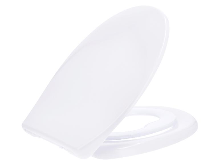 Witte toiletbril met deksel, gedeeltelijk open.