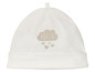 Witte baby muts met 'Hello' wolk en hartjes.