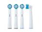Vier vervangende opzetborstels voor elektrische tandenborstel, drie rond en één rechthoekig.