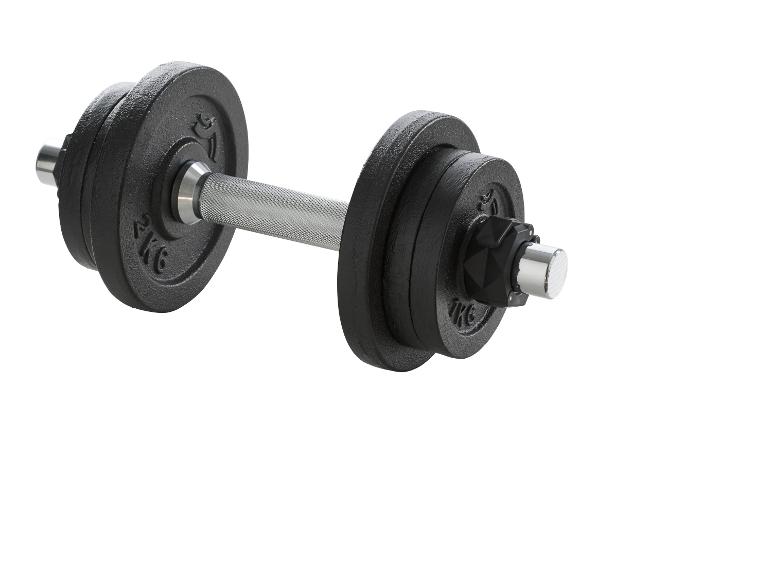 Verstelbare halter met zwarte gewichten en chromen handvat