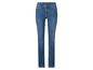 Een paar blauwe skinny jeans voor dames.