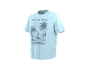 Lichtblauw T-shirt met een grafische print van een surfer, palmbomen en de tekst 'RIDE THE WAVES CALIFORNIA PACIFIC VIBES'