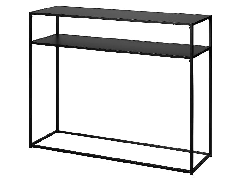 Modern zwart consoletafel met twee planken.
