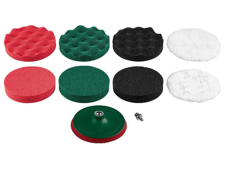 Set van 8 polijst- en schuurpads in diverse kleuren en texturen met adapter.