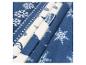 Blauwe en witte stof met sneeuwvlokkenprint.