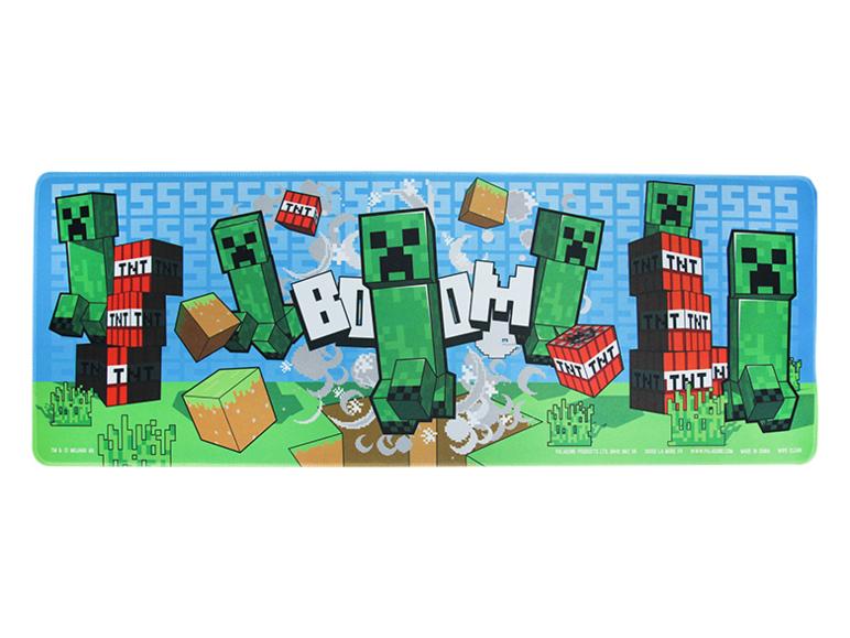 Minecraft-bureaumat met Creepers, TNT-blokken en het woord 'BOOM'.