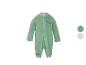 Groene velours baby romper met dinosaurus borduursel.