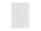 Een rij witte, verticale, rechthoekige panelen of latten, mogelijk voor een hek of muur.