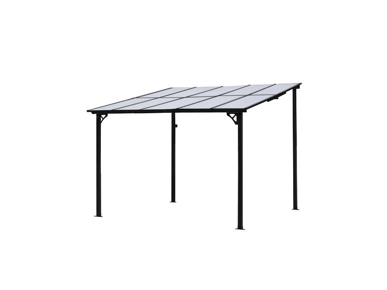 Zwart metalen tuinhuisje met transparant dak