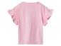 Roze kinder T-shirt met ruchesmouwen, achteraanzicht.