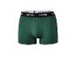 Donkergroene katoenen boxershort met zwarte elastische tailleband en witte tekst.