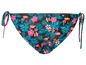 Zwarte bikini met tropische print van flamingo's en bloemen.