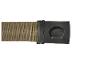 Khaki webbing riem met zwarte gesp en geïntegreerde flesopener.