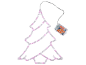 Kerstverlichting in de vorm van een kerstboom met roze lampjes en batterijhouder.
