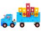 Blauwe houten speelgoedtruck met Peppa Pig-personages en kleurrijke bouwblokken