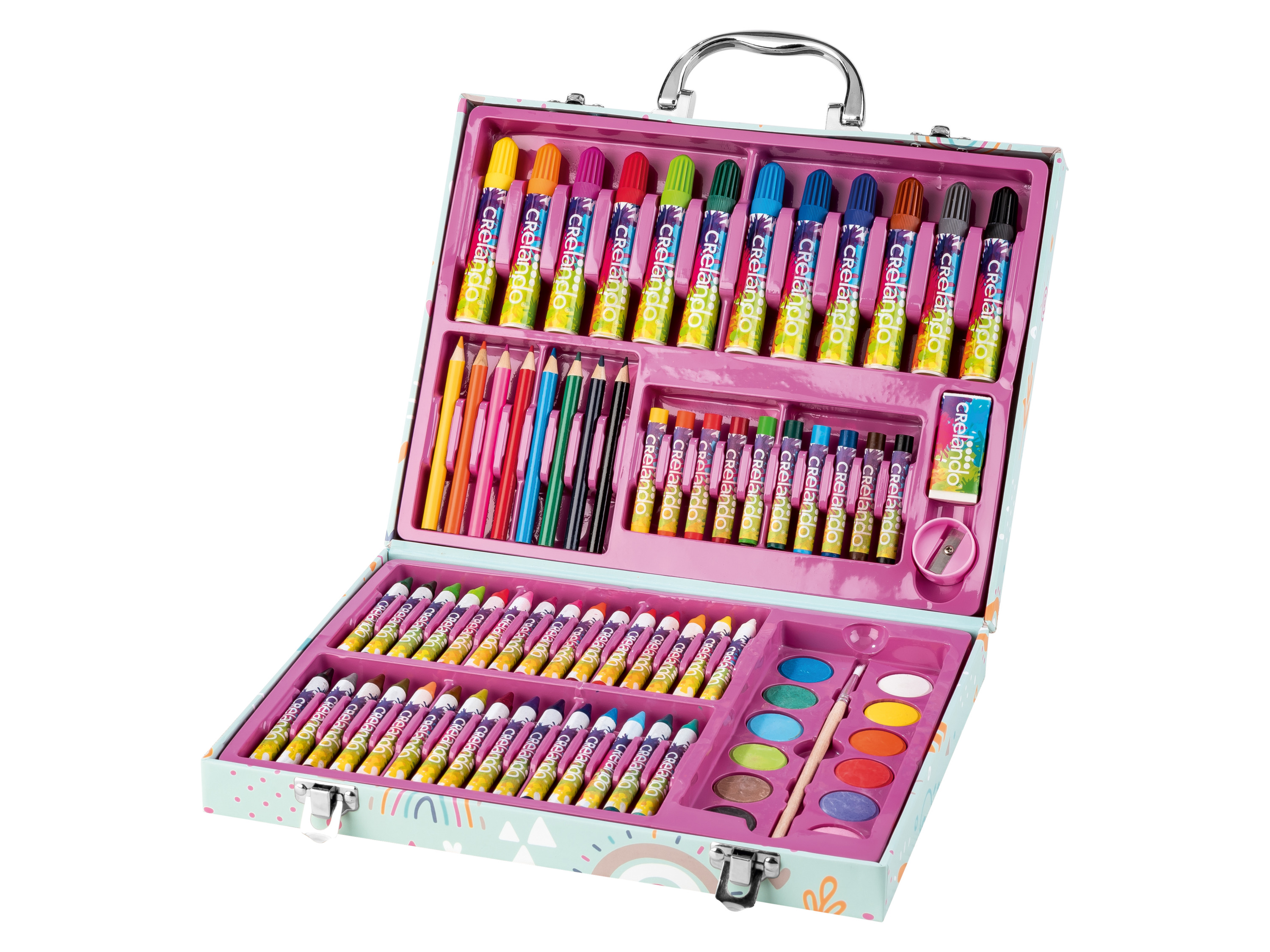 crelando Kinder tekenkoffer 76-delig (Regenboog) afbeelding