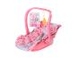 BABY born roze poppenautostoel met bedrukte stof en hangend speeltje.