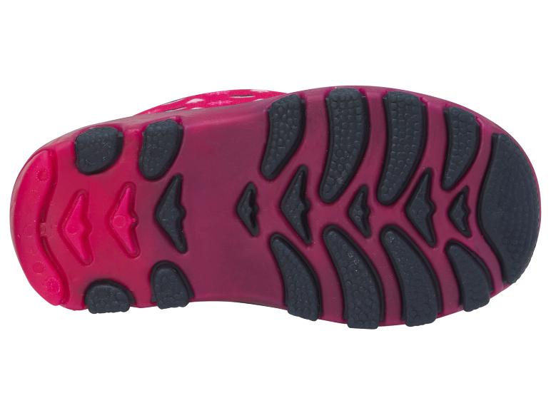 Zool van een fuchsia kinderschoen met donkergrijze antislip elementen.
