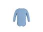Blauwe baby romper met lange mouwen, achteraanzicht.