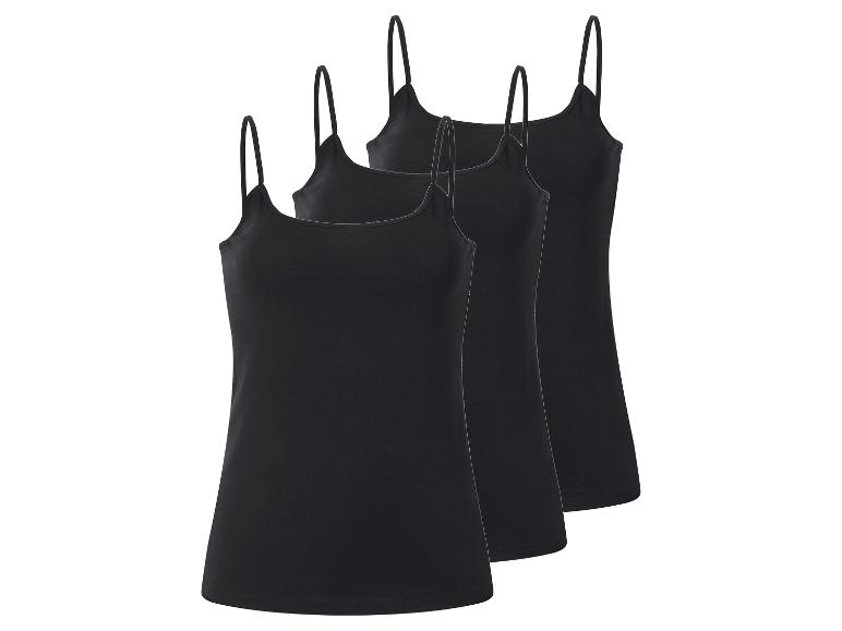 Drie zwarte spaghettibandjes tops, achter elkaar geplaatst.