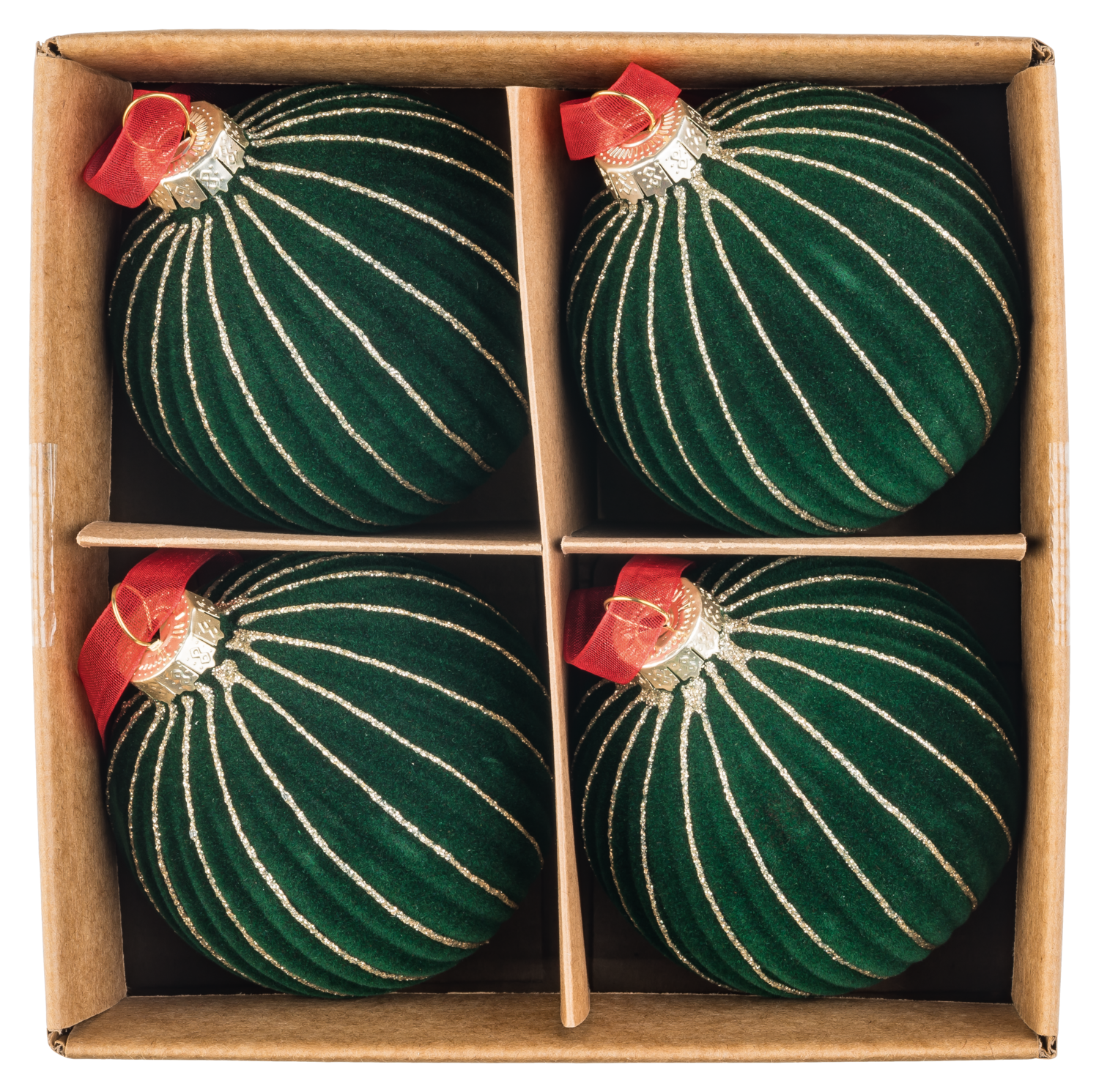 LIVARNO Glazen kerstballen, 4-delige set (fluweel/groen/goud)