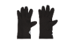 Zwarte handschoenen met een wit logo aan de onderkant.