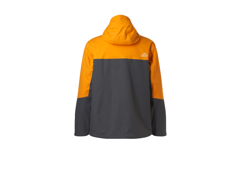 Een Crivit skijas in oranje en grijs, van achteren gezien.