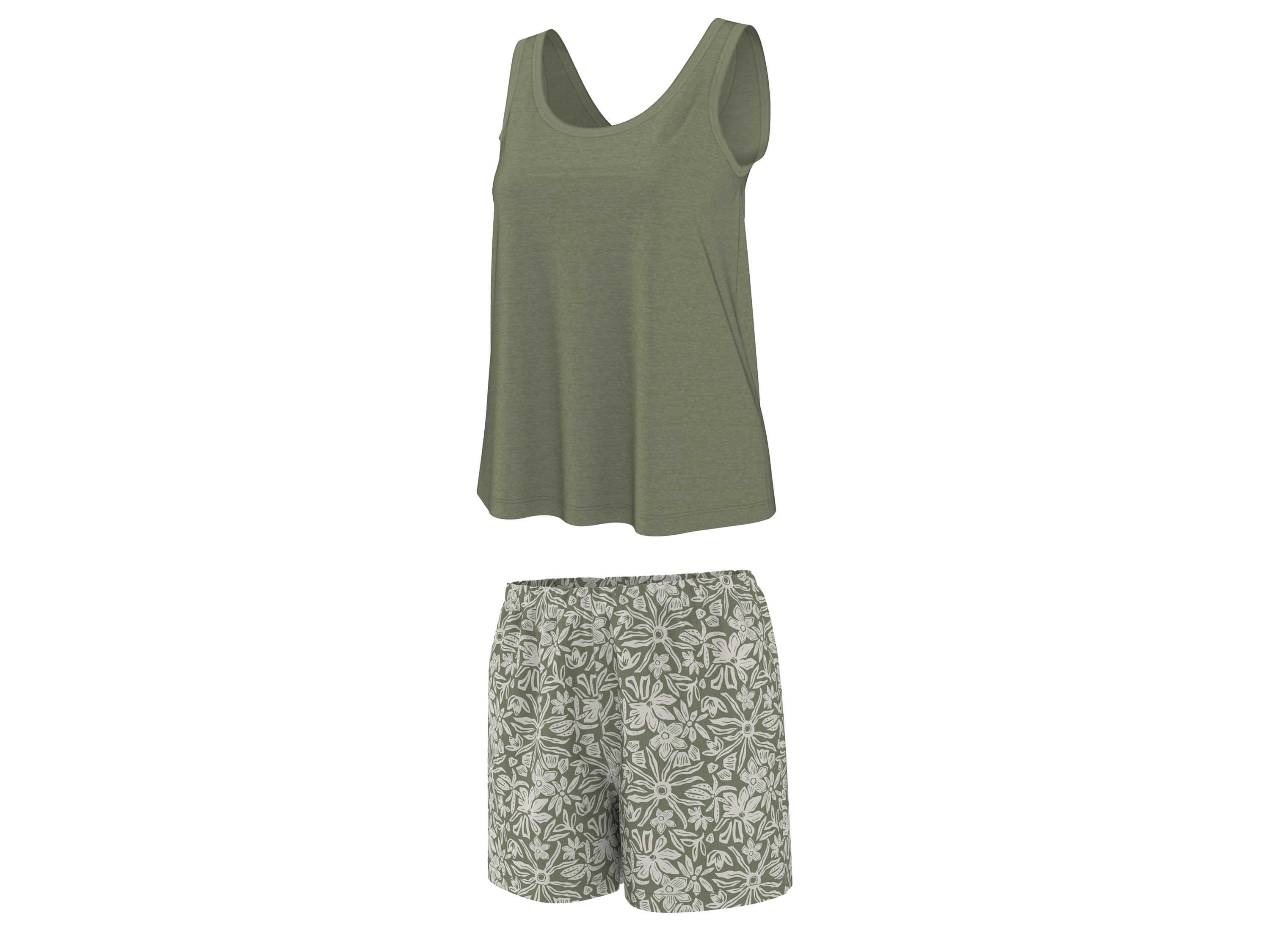 ESMARA Korte dames pyjama met linnen (Groen, XS (32/34))