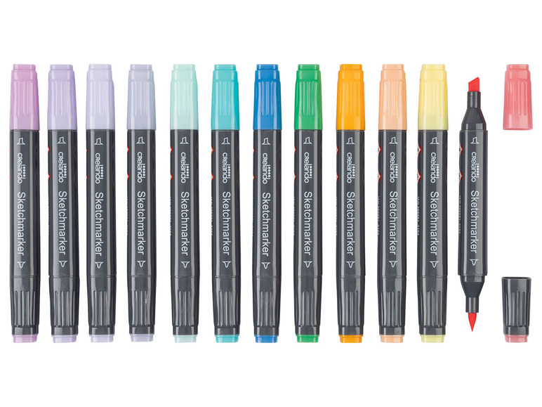 Een reeks Crelando Sketchmarker stiften in diverse kleuren.