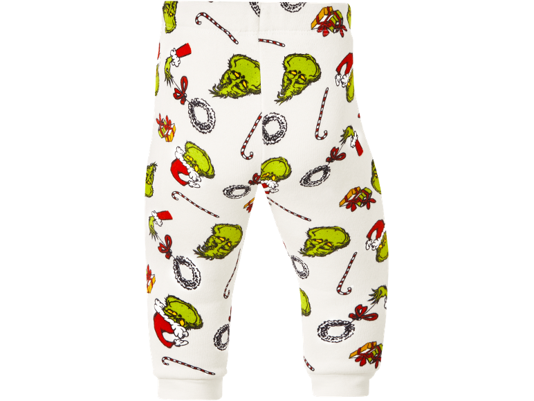 Witte kinderbroek met een feestelijk Grinch-patroon
