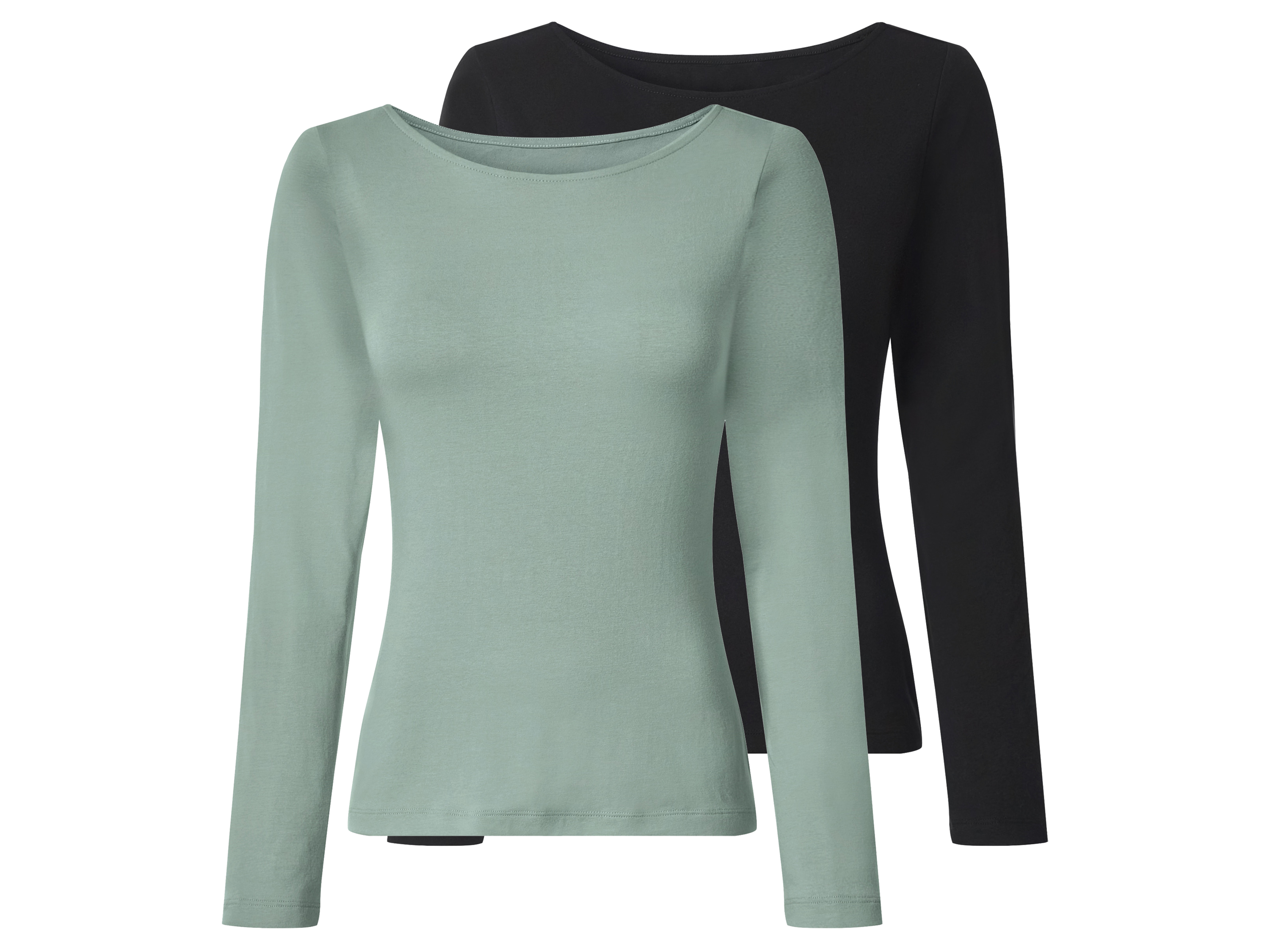 esmara Set van 2 dames longsleeves (Zwart/groen, XS (32/34))