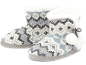 Gebreide huislaarzen en pantoffels in grijs, wit en blauw Noors patroon, met imitatiebontrand