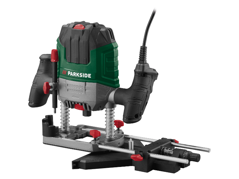 Parkside freesmachine met basis en accessoires.