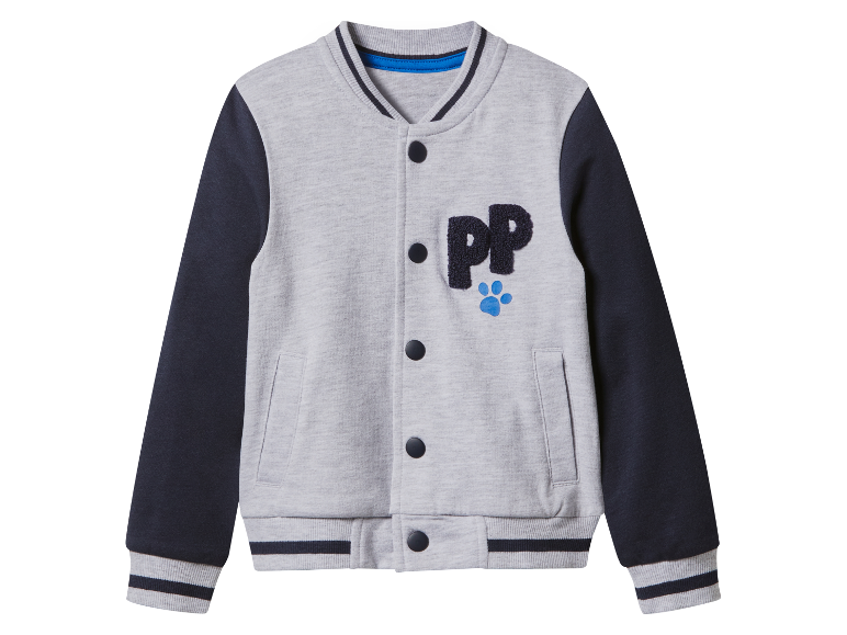 Grijs en donkerblauw bomberjack voor kinderen met PP-logo.
