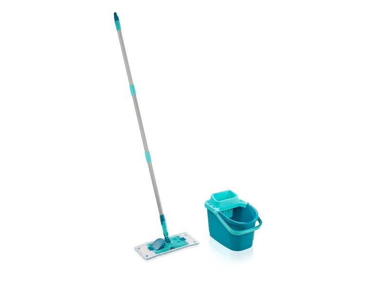 Mop en emmer set in teal en grijs, voor vloerreiniging.