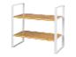 Twee-laags bamboe rek met wit metalen frame