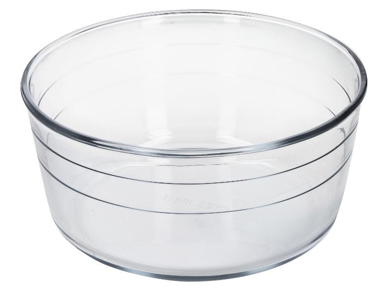 Glazen keukenkom van transparant glas, met de opdruk “ERNESTO”.