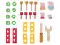 Houten speelgoedset met schroeven, moeren, gereedschap en Peppa Pig-personages.