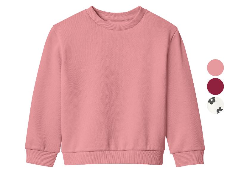 Een roze crewneck sweatshirt met kleuropties rechts.