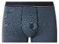Blauwe herenboxershort met donkere tailleband en lichtgrijze strepen.