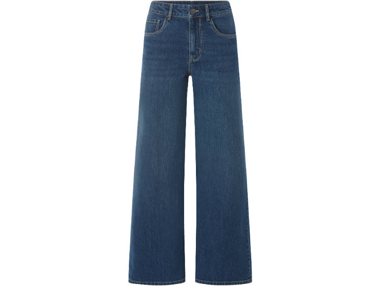 Blauwe wide-leg denim jeans met voorzakken en knoopsluiting