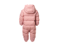 Roze baby sneeuwpak met capuchon, achteraanzicht