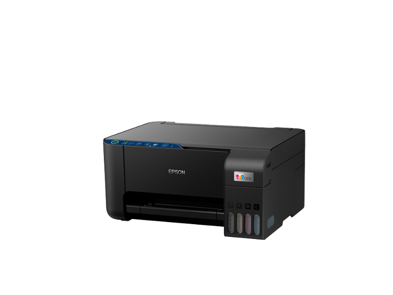Zwarte Epson EcoTank printer met zichtbare inkttanks
