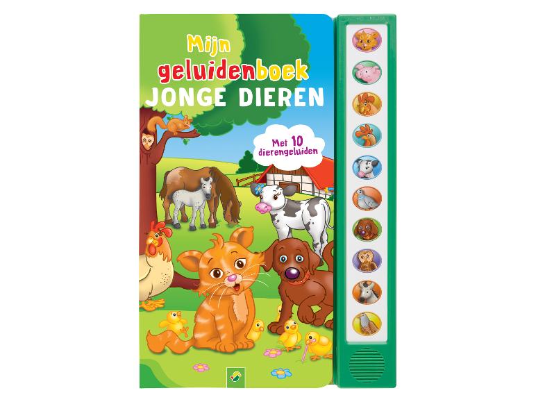 Kindergeluidenboek met jonge dieren en 10 dierengeluiden.